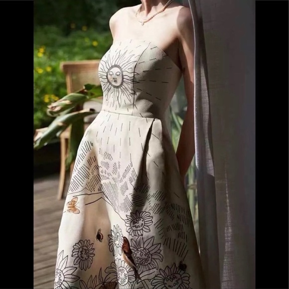 Solairè Runway Sexy Strapless Midi Dress, Boho Resortwear Luxury Gown - Picture 11 of 14